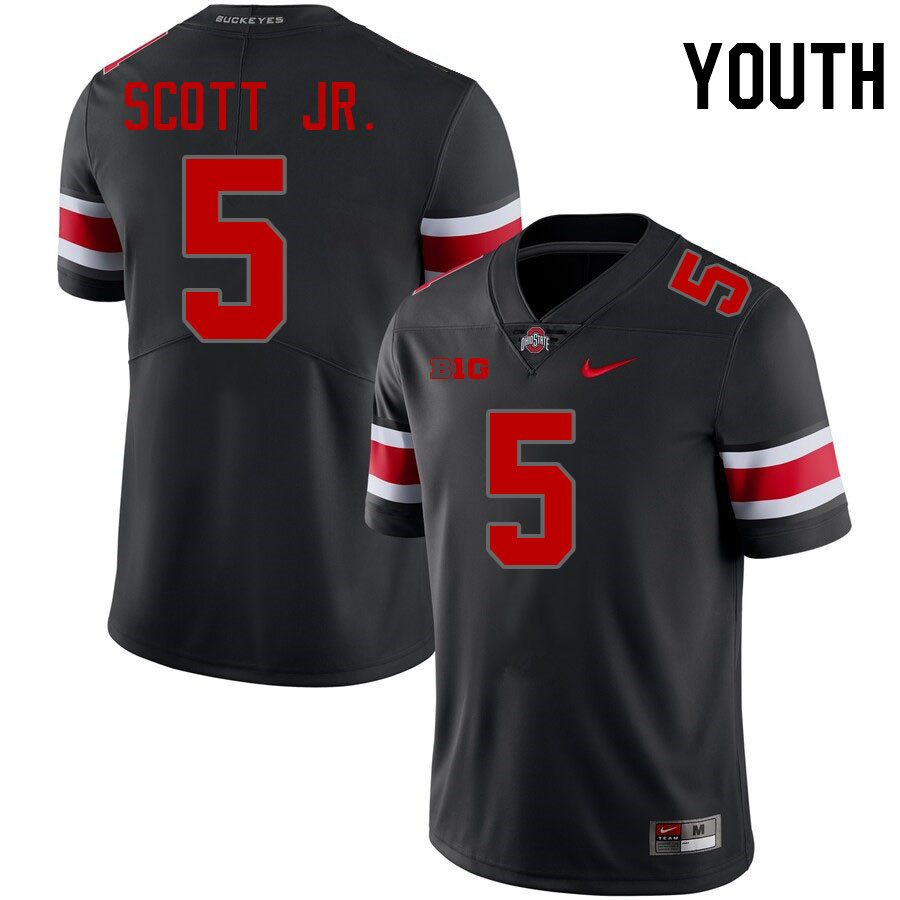 Ohio State Buckeyes Aaron Scott Jr. Youth #5 Authentic Blackout College Football Jersey 2404YZCH5